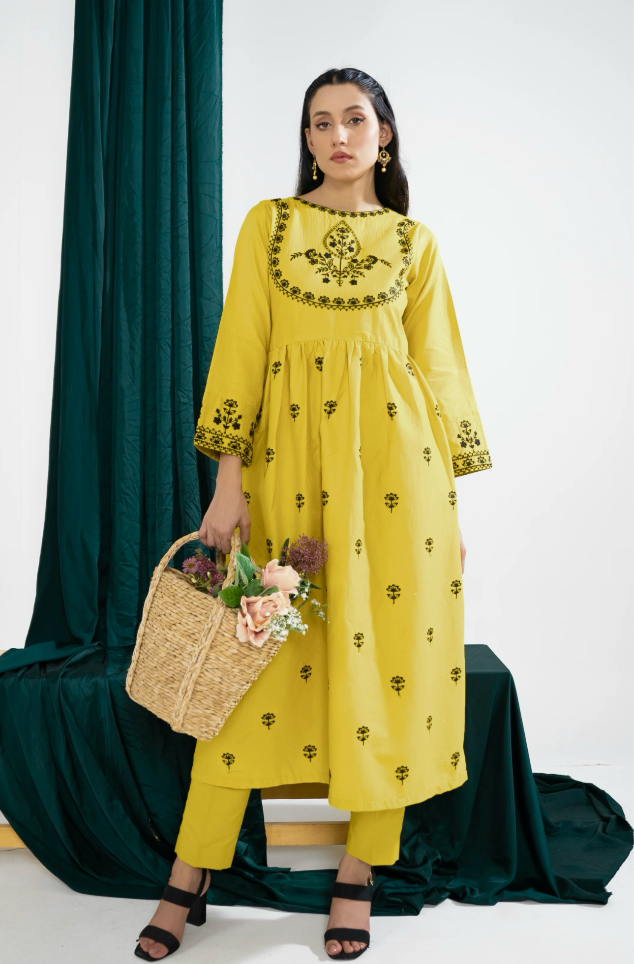 Nargis - Yellow Frock Embroidered Lawn 2 piece Mak Fashion