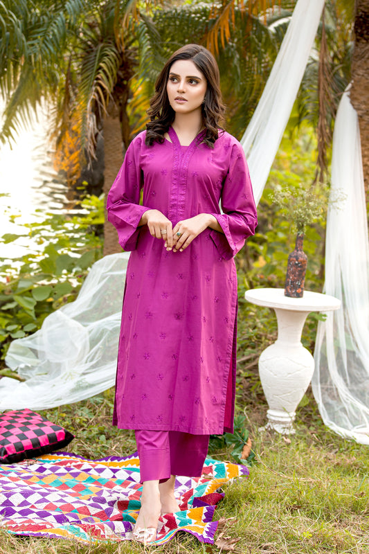 Kashaf - Red Violet Embroidered Lawn 2 Piece Mak Fashion