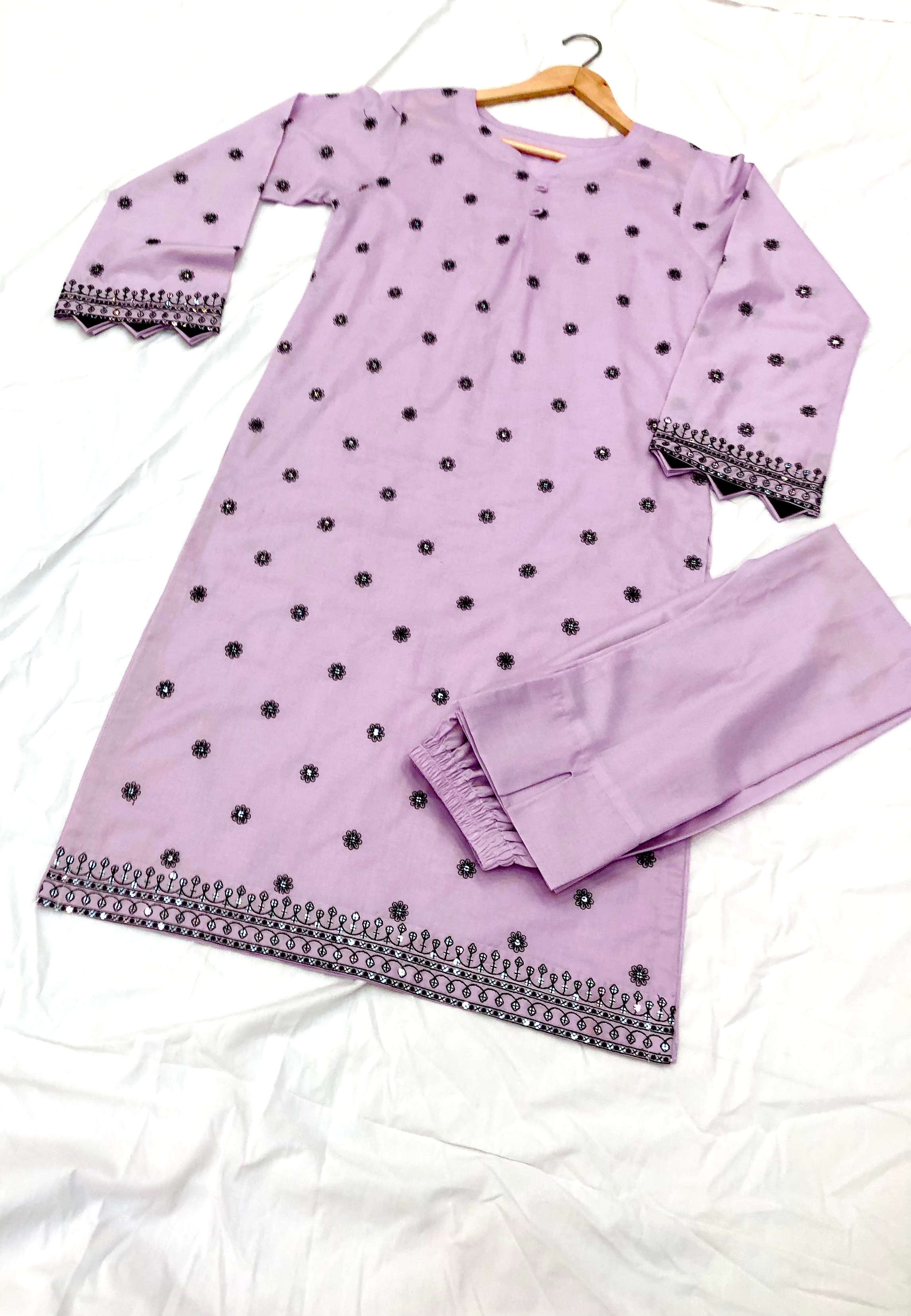 Rose Wood - Purple Embroidered Lawn 1 Piece Shirt Only