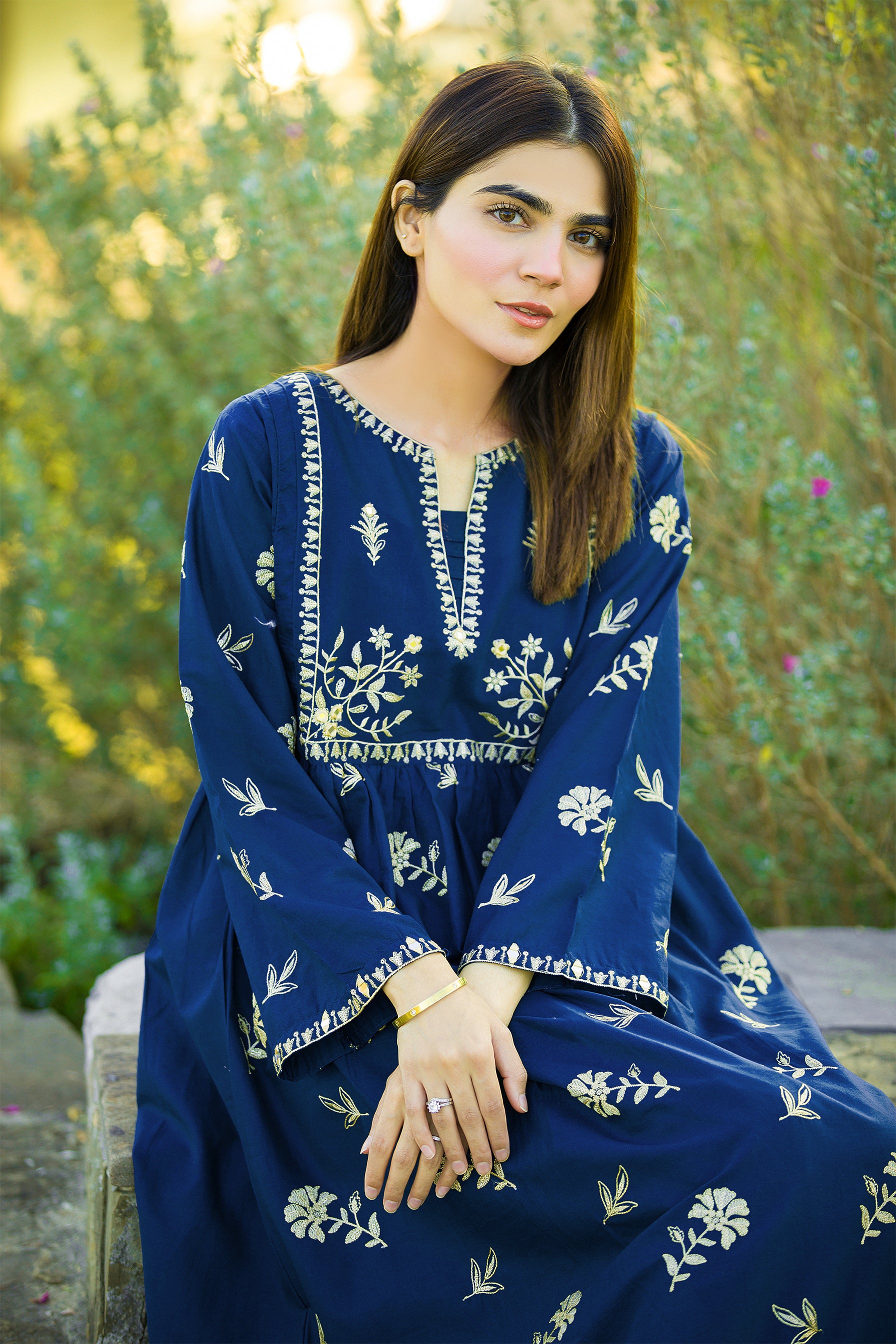 Zeenia- Blue Frock Embroidered Lawn 2 Piece Mak Fashion