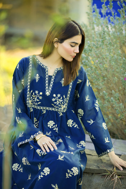 Zeenia- Blue Frock Embroidered Lawn 2 Piece Mak Fashion