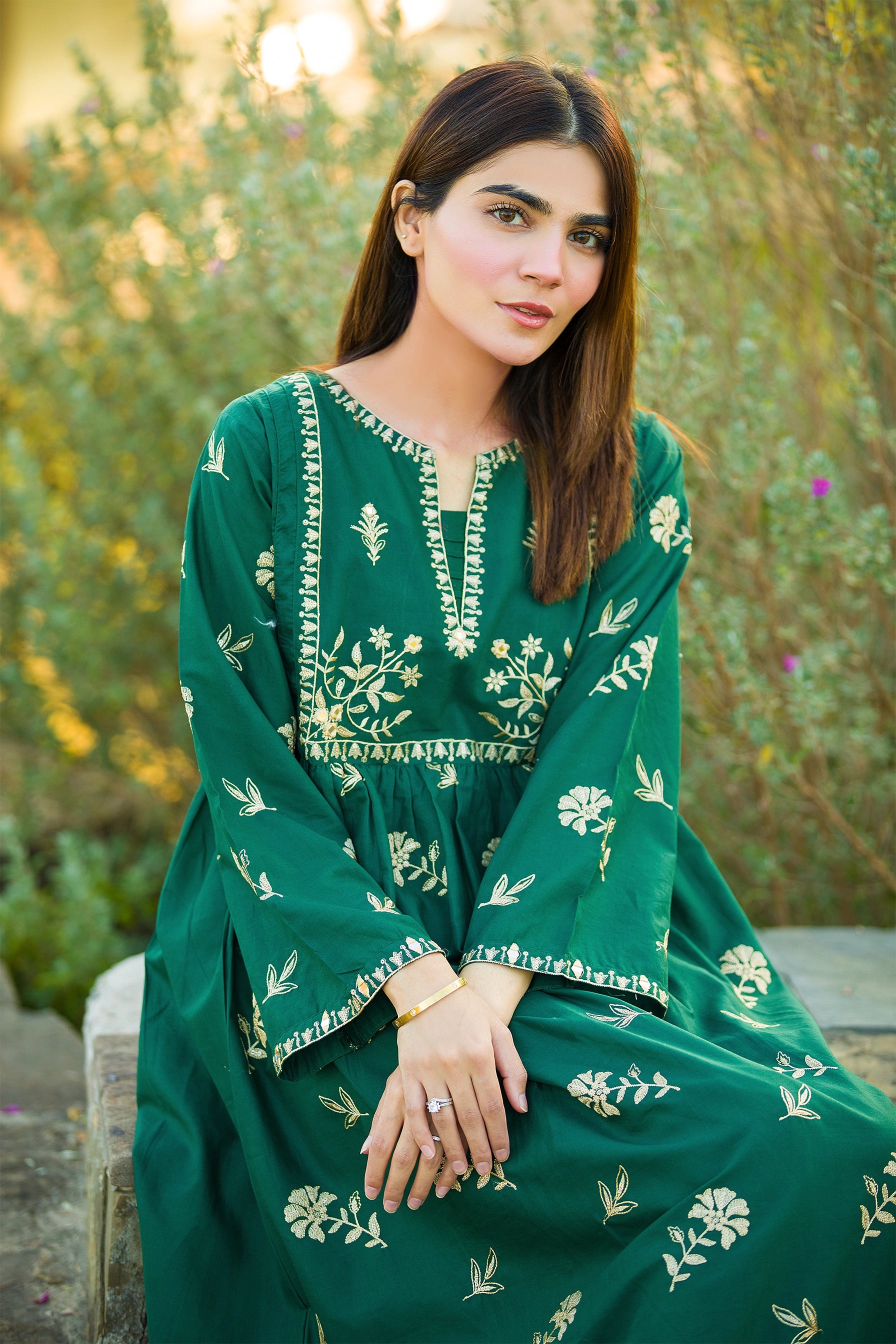 Minah - Green Frock Embroidered Lawn 1 Piece - Frock Only