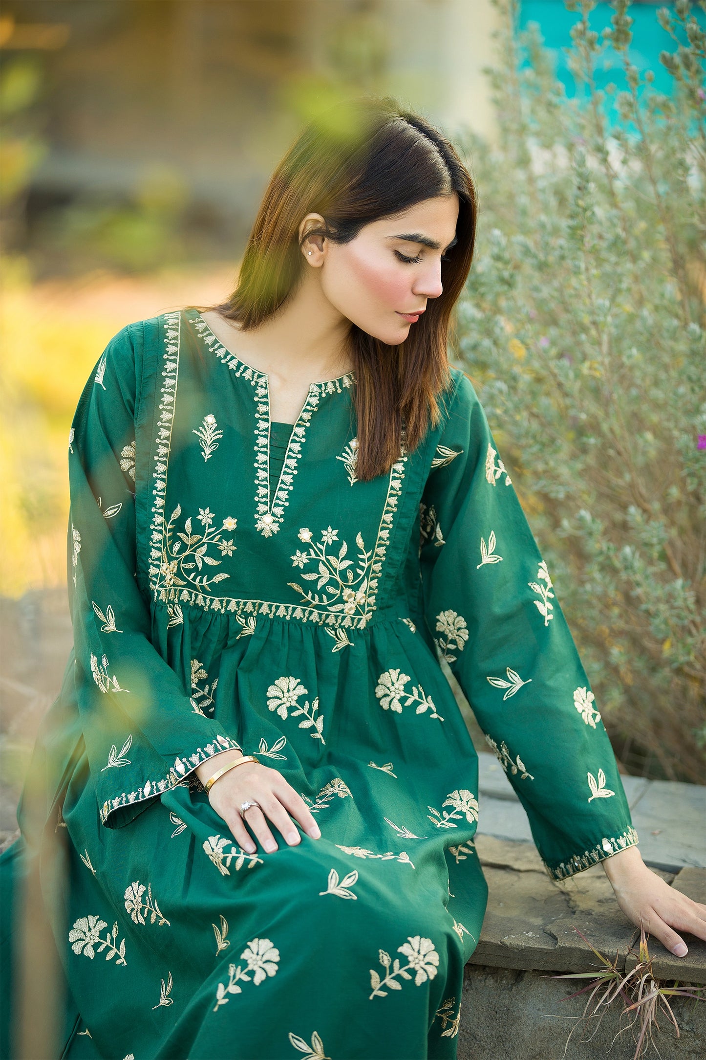 Minah - Green Frock Embroidered Lawn 1 Piece - Frock Only Mak Fashion