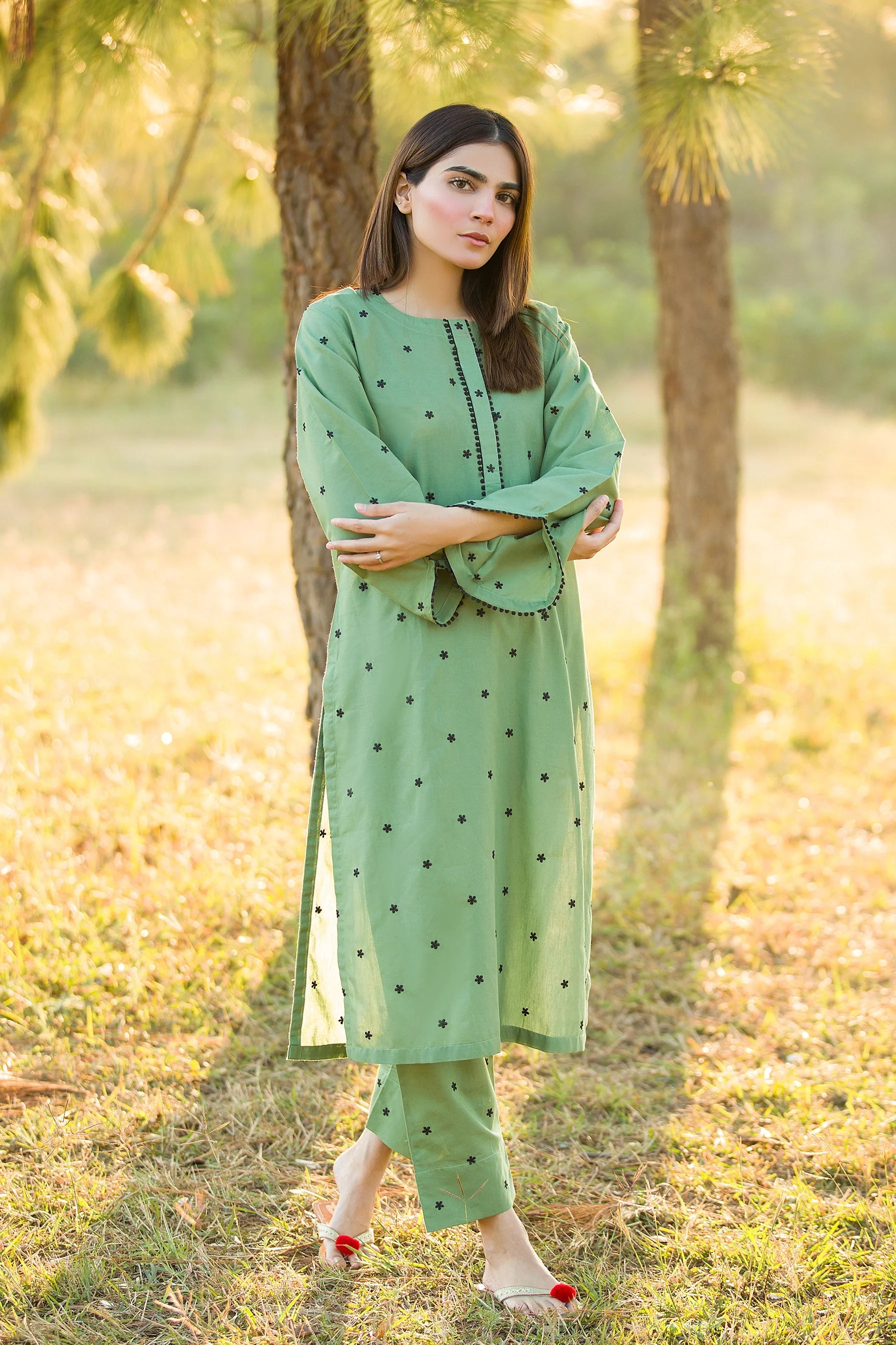 Nilofer- Green Embroidered Lawn 1 Piece - Shirt Only