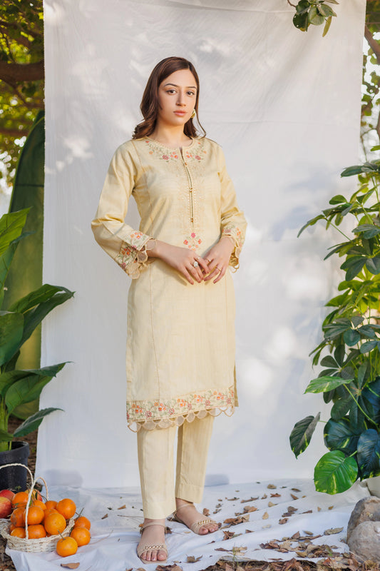 Beige - Luxury Embroidered 2PC Lawn Dress