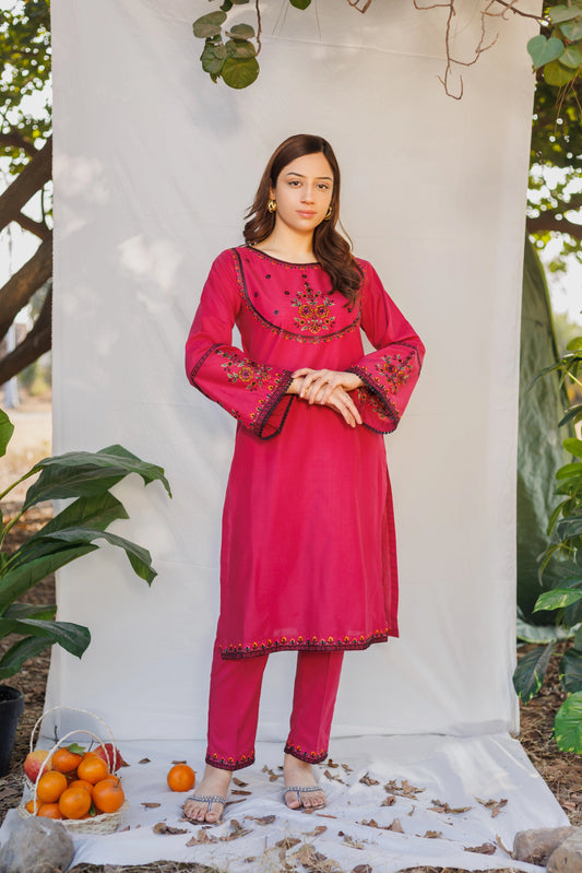 Mystic cherry- Luxury Embroidered 2PC Lawn Dress