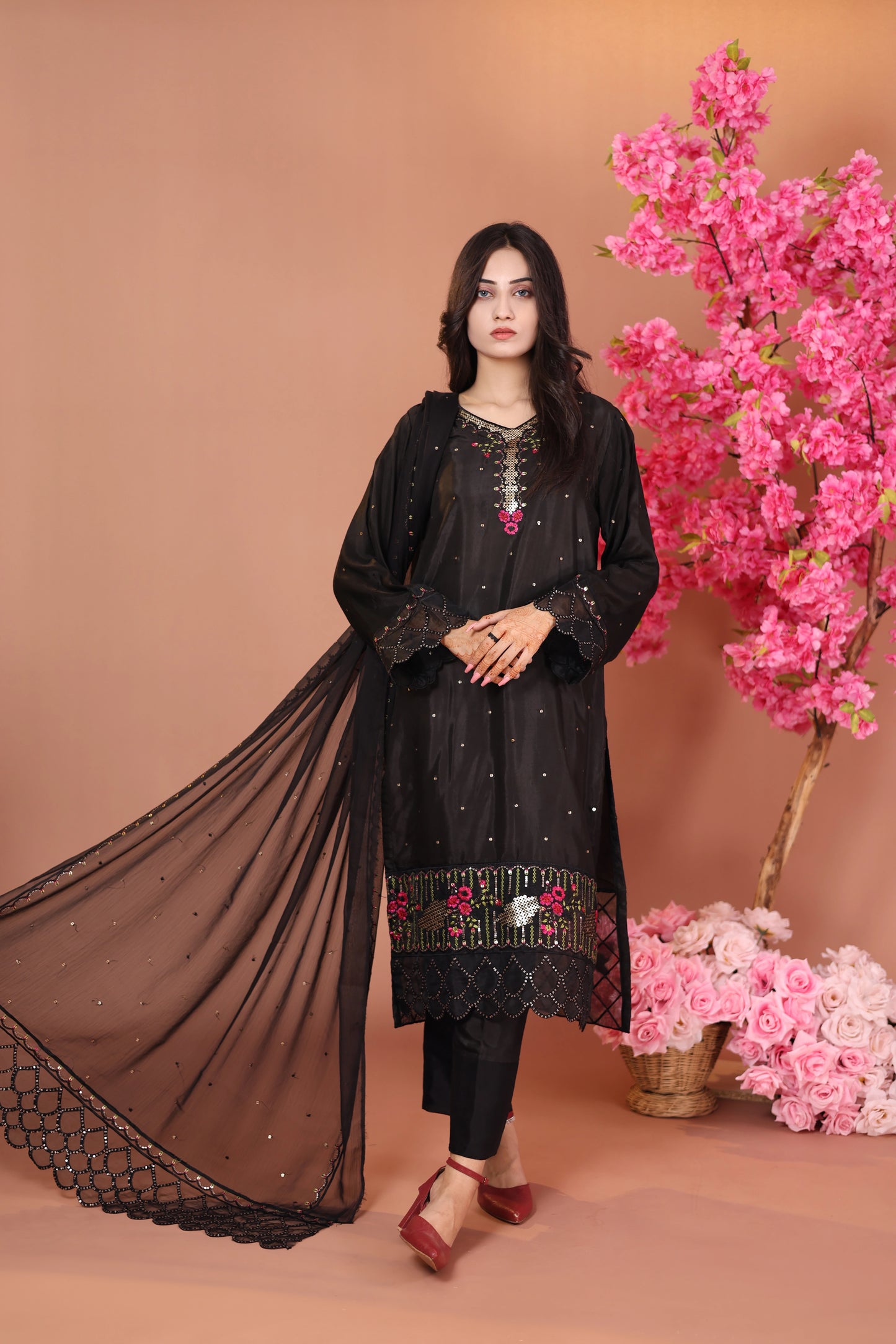 Black Majesty- Raw Silk Formal Stitched Dress