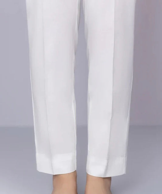 White Basic Straight Pants - Cambric Mak Fashion