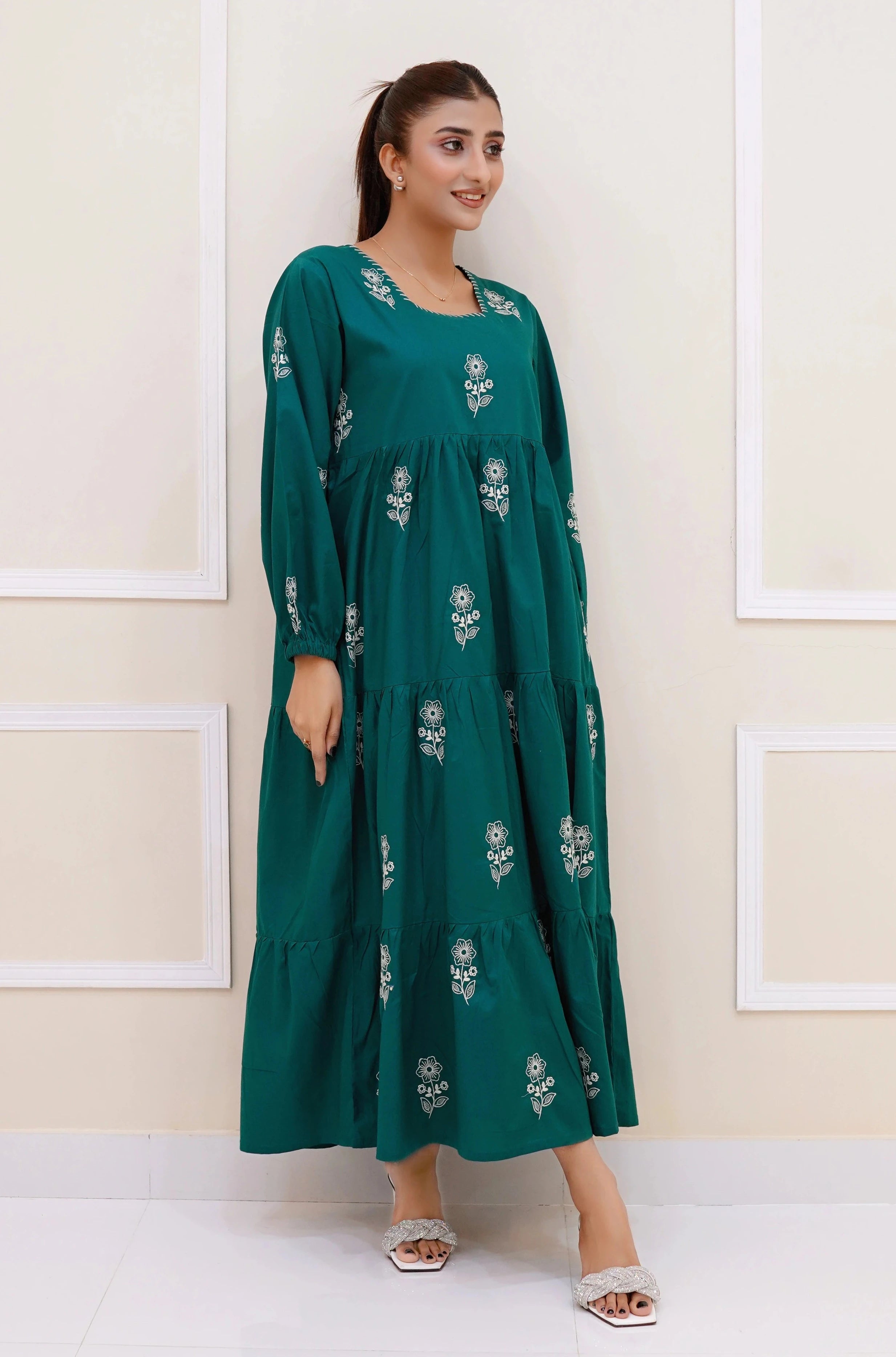 OX GREEN Embroidered Lawn Maxi