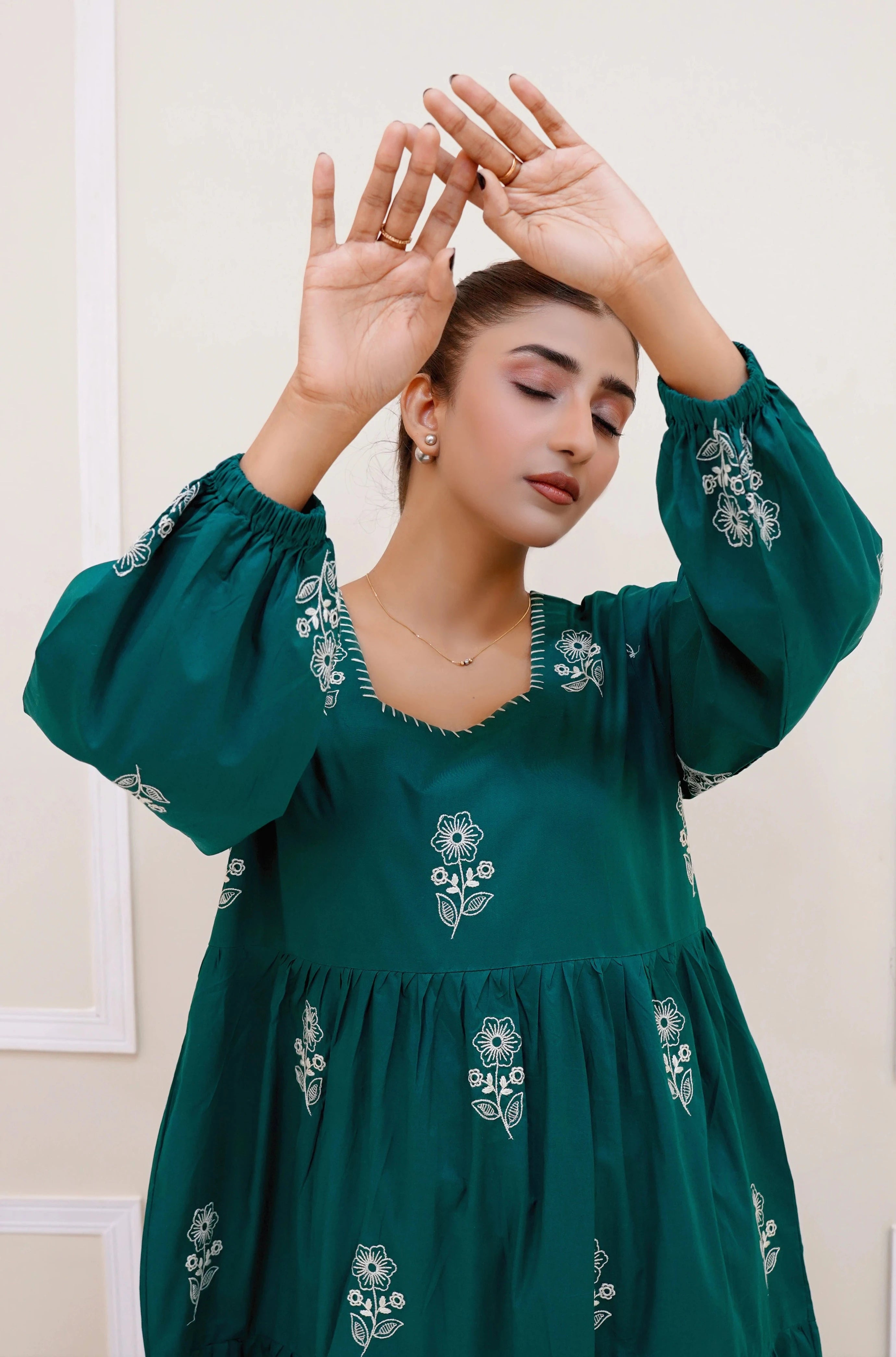 OX GREEN Embroidered Lawn Maxi