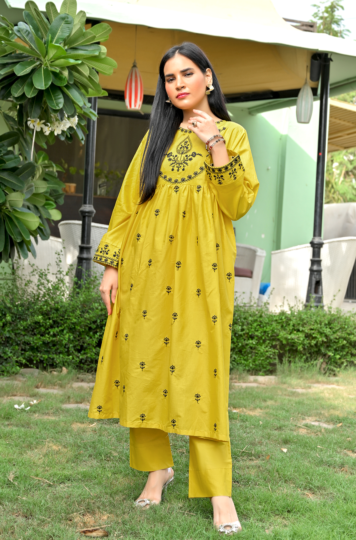 Nargis - Yellow Frock Embroidered Lawn 1 Piece Frock Mak Fashion