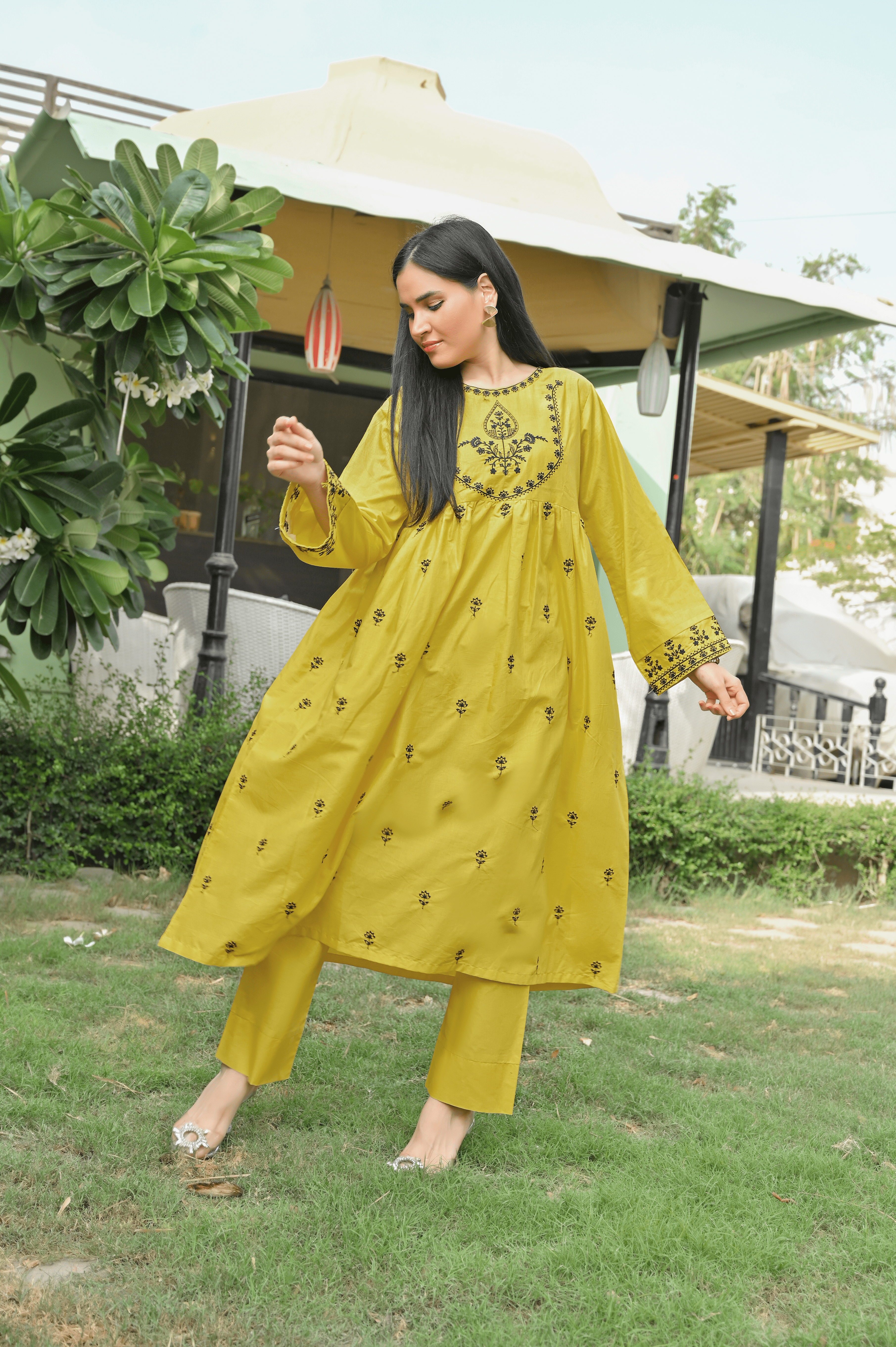 Nargis - Yellow Frock Embroidered Lawn 2 piece