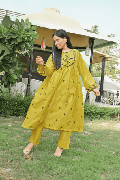 Nargis - Yellow Frock Embroidered Lawn 2 piece Mak Fashion