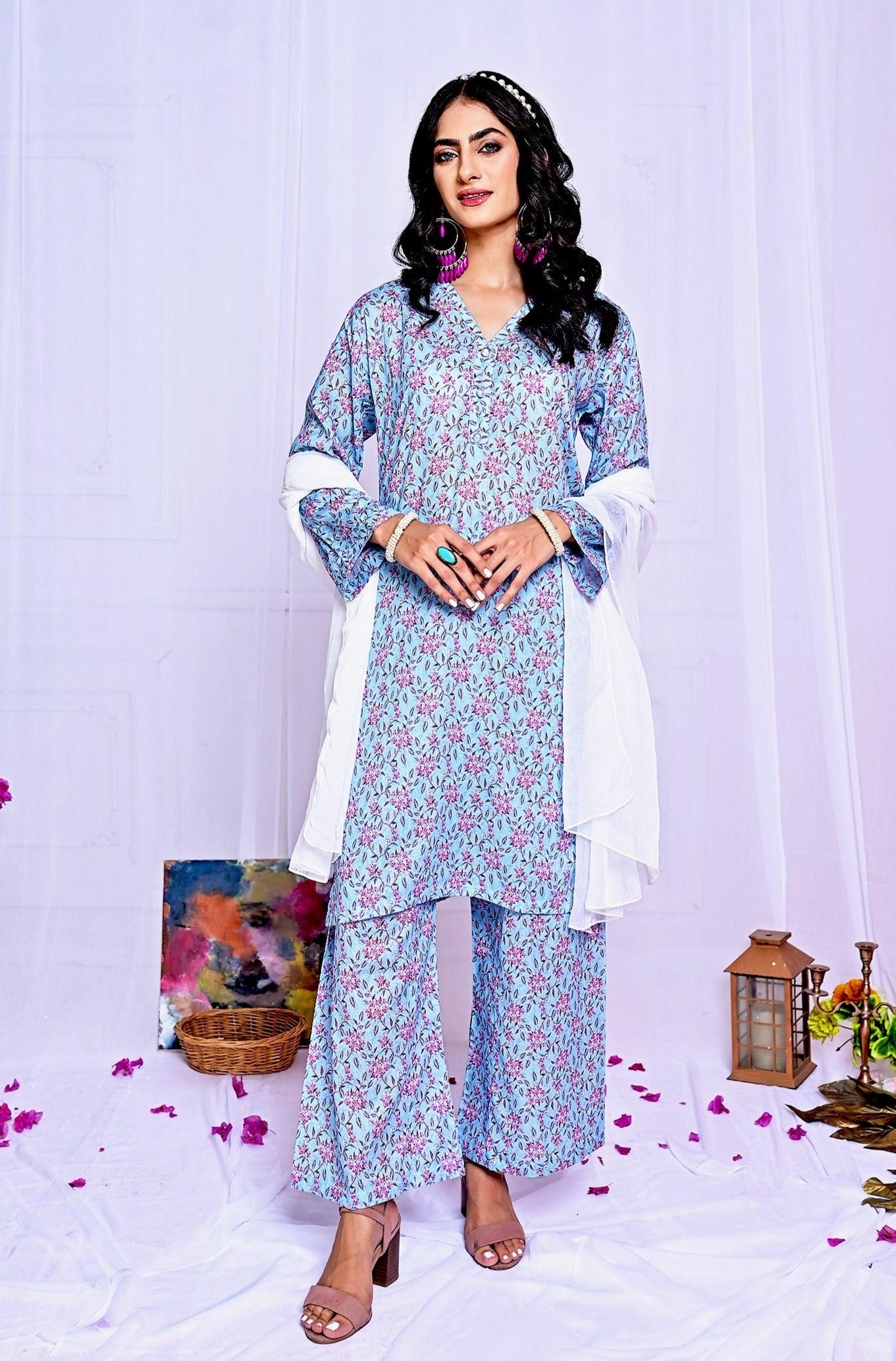 Shabnam - Sky Blue LAWN 3 pec Mak Fashion