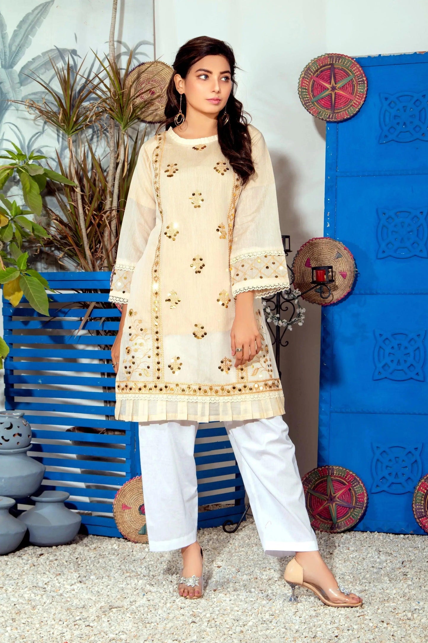 Fashion Embroidered Kurta (Beige) 1 (Pcs) Kurti Mak Fashion 